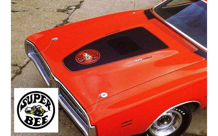 1971 Dodge Charger Super Bee Blackout Hood Stripes Decal - Bee logo