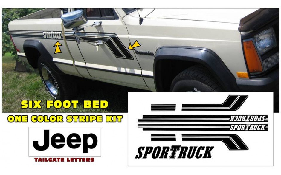 1987-90 Jeep Comanche SPORTRUCK Side Stripe Kit - One Color Format -