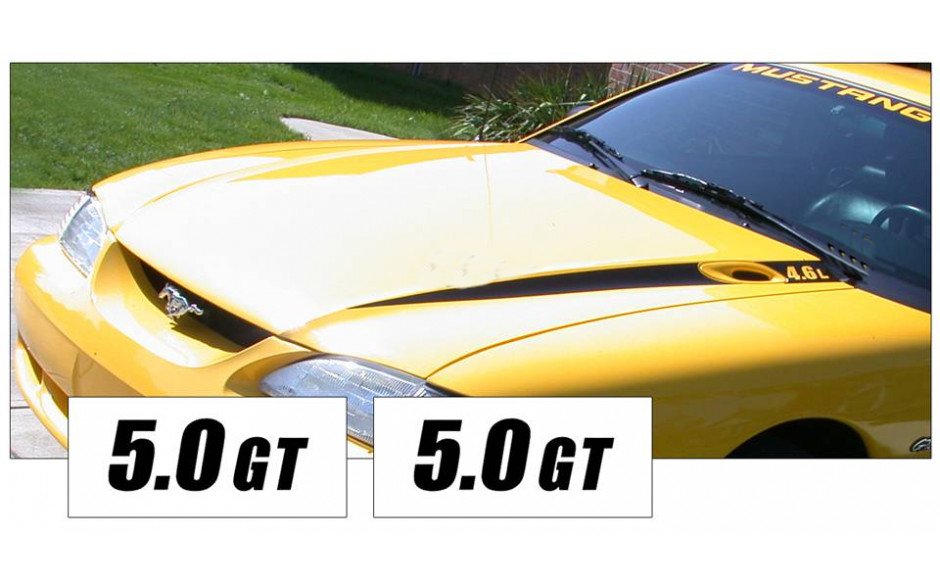 1994-98 Mustang Hood Cowl Stripe and Decal Set - 5.0 GT Name