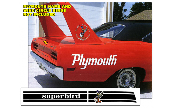 1970 Plymouth Superbird Deck Lid Stripe with Name and Standing Bird