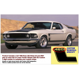 *1969 Mustang Boss 302 Side and Trunk Stripe Kit - Custom Numeral