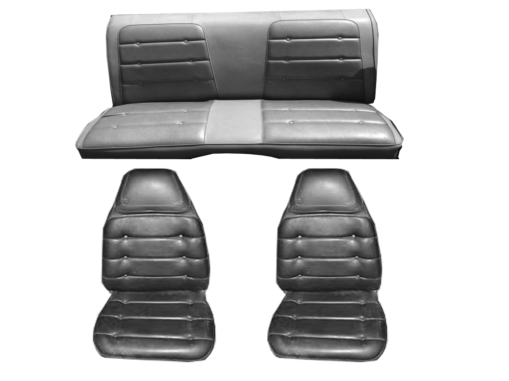 7721-BUK-100 1974 Dodge Charger and Plymouth Roadrunner Front Bucket Seat Cover Set Black