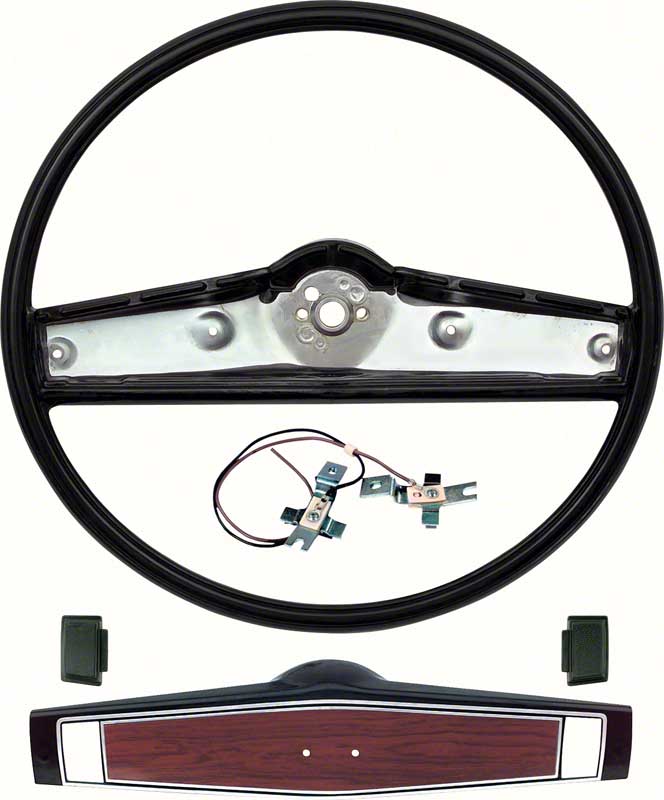 1969-70 Black Steering Wheel Kit with Cherrywood Shroud 