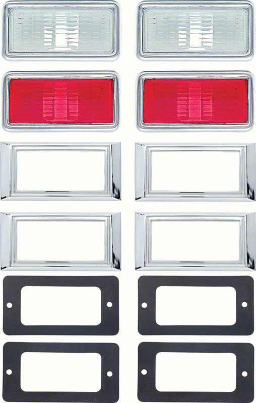 1968 Camaro, Nova, Full Size Wagon Side Marker Lamp Kit With Clear / Red Lenes Without Engine Size 