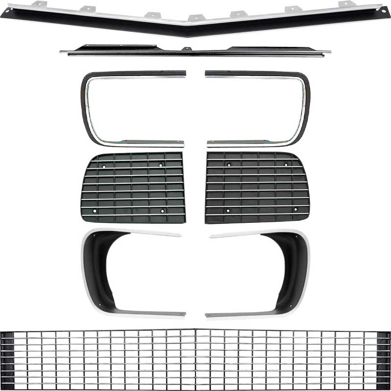 1967-68 Camaro RS Restorer's Choice&trade; Grill Kit with Silver Trim / with Headlamp Bezels 