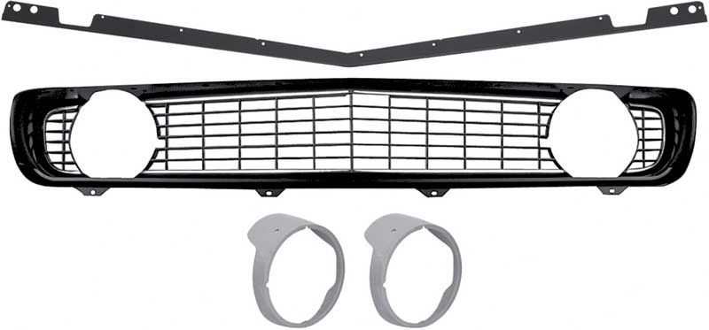 1969 Camaro Restorer's Choice Standard Black Grill Kit with Headlamp Bezels without Chrome Ring 