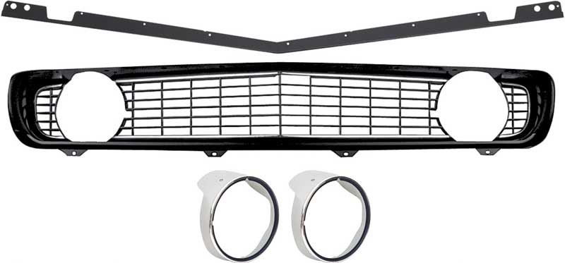 1969 Camaro Restorer's Choice Standard Black Grill Kit with Headlamp Bezels with Chrome Ring 