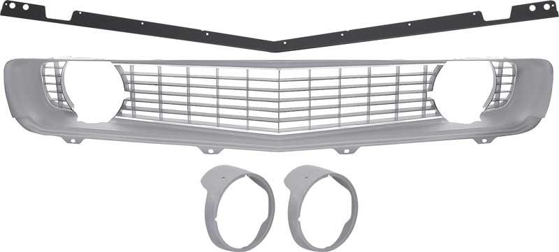 1969 Camaro Restorer's Choice Standard Silver Grill Kit with Headlamp Bezels without Chrome Ring 