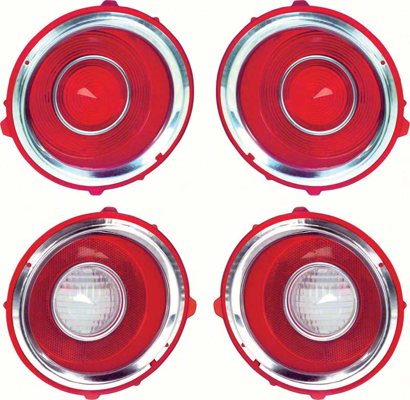 1970-71 Camaro RS Tail Lamp/Back Up Lens Kit with Chrome Trim Ring (1st Design) 