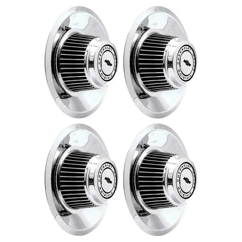 4 Piece Tall Chrome Rally Wheel Derby Cap Set With Center Bowtie 