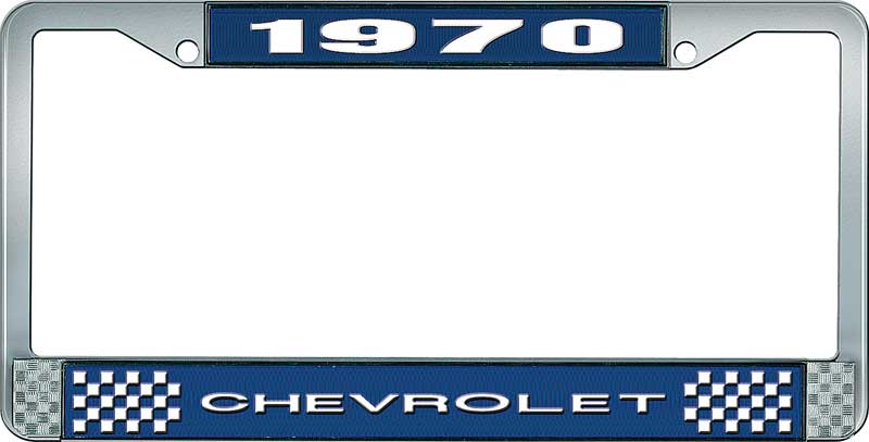 1970 Chevrolet Blue And Chrome License Plate Frame With White Lettering 