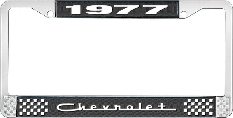 1977 Chevrolet Black And Chrome License Plate Frame With White Lettering 