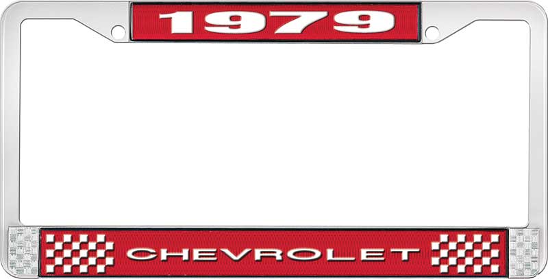 1979 Chevrolet RedAnd Chrome License Plate FrameWith White Lettering 
