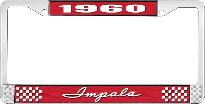 1960 Impala Red And Chrome License Plate Frame With White Lettering 