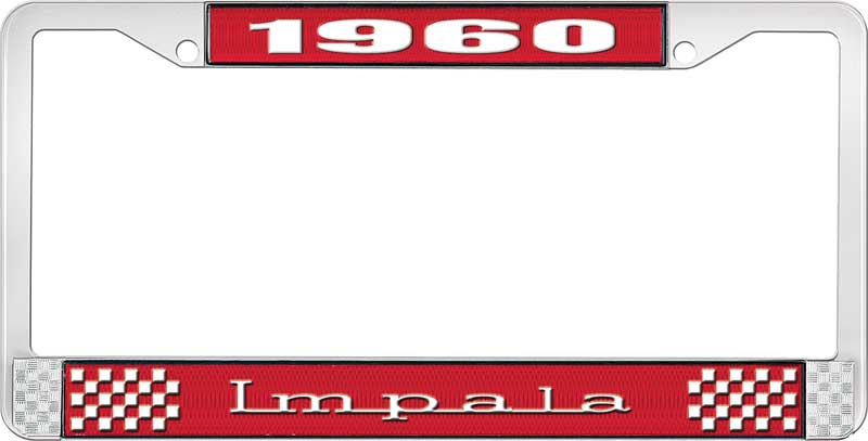 1960 Impala Red And Chrome License Plate Frame With White Lettering 