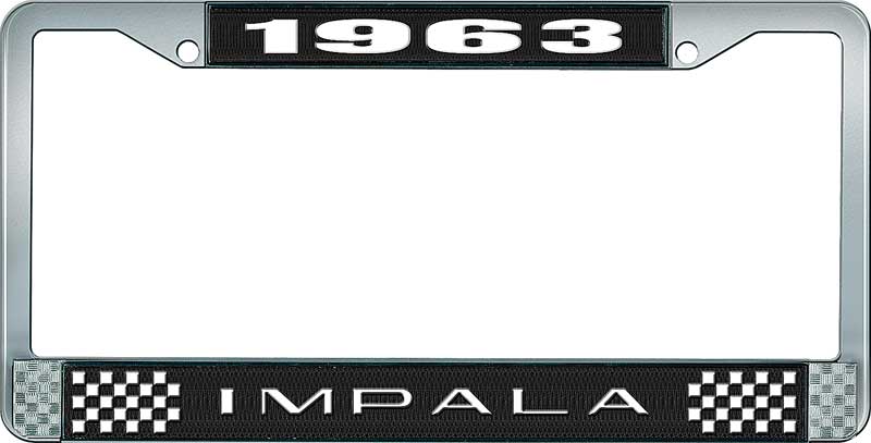 1963 Impala Black And Chrome License Plate Frame With White Lettering 
