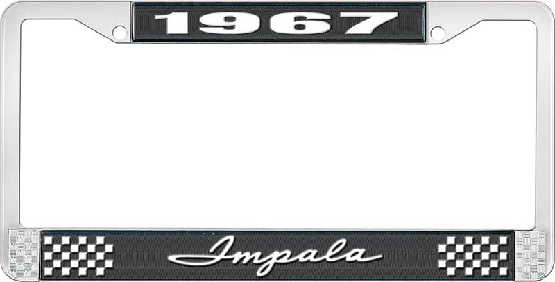 1967 Impala Black And Chrome License Plate Frame With White Lettering 