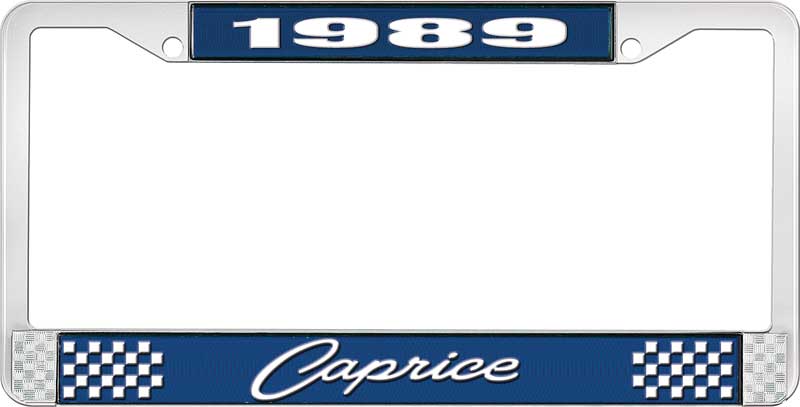 1989 Caprice Blue And Chrome License Plate Frame With White Lettering 
