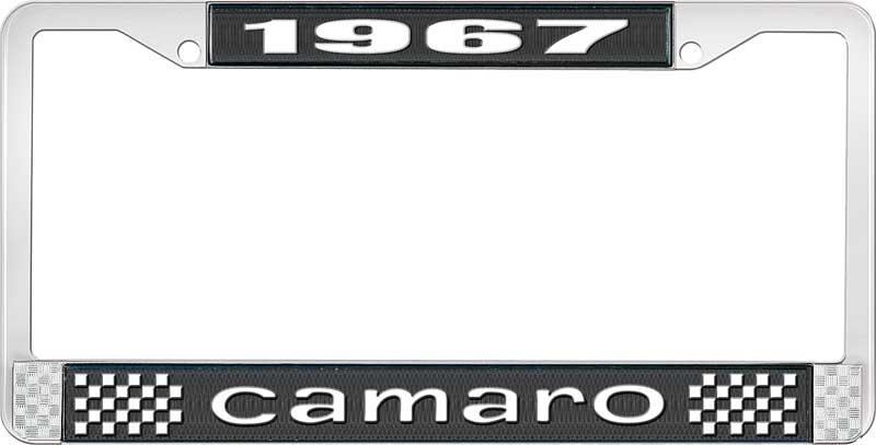 1967 Camaro License Plate Frame Style 1 with Black Background and Bright White Lettering 