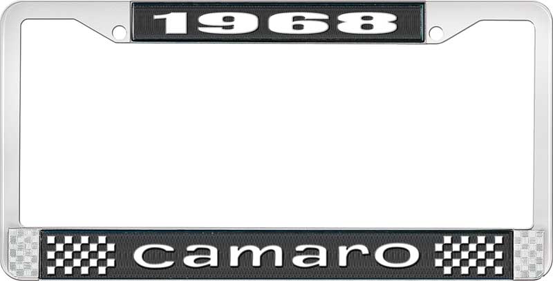 1968 Camaro License Plate Frame Style 1 with Black Background and Bright White Lettering 
