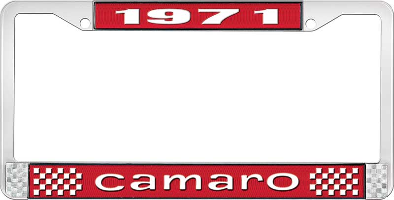 1971 Camaro License Plate Frame Style 1 with Red Background and Bright White Lettering 