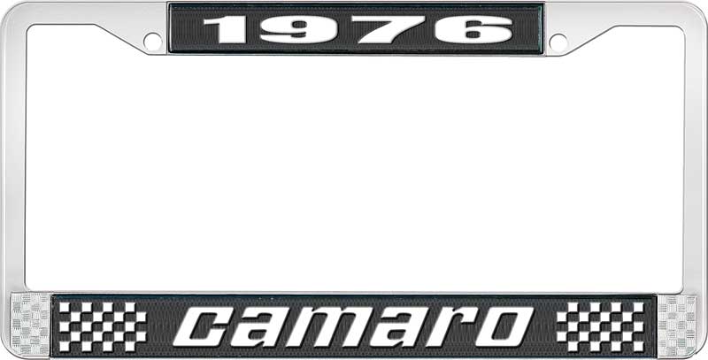 1976 Camaro License Plate Frame Style 2 with Black Background and Bright White Lettering 