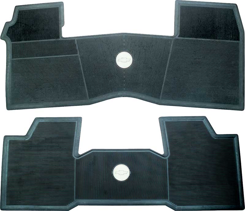 1961-64 Chevrolet Without Console Black 2 Piece Front And Rear Rubber Floor Mat Set 