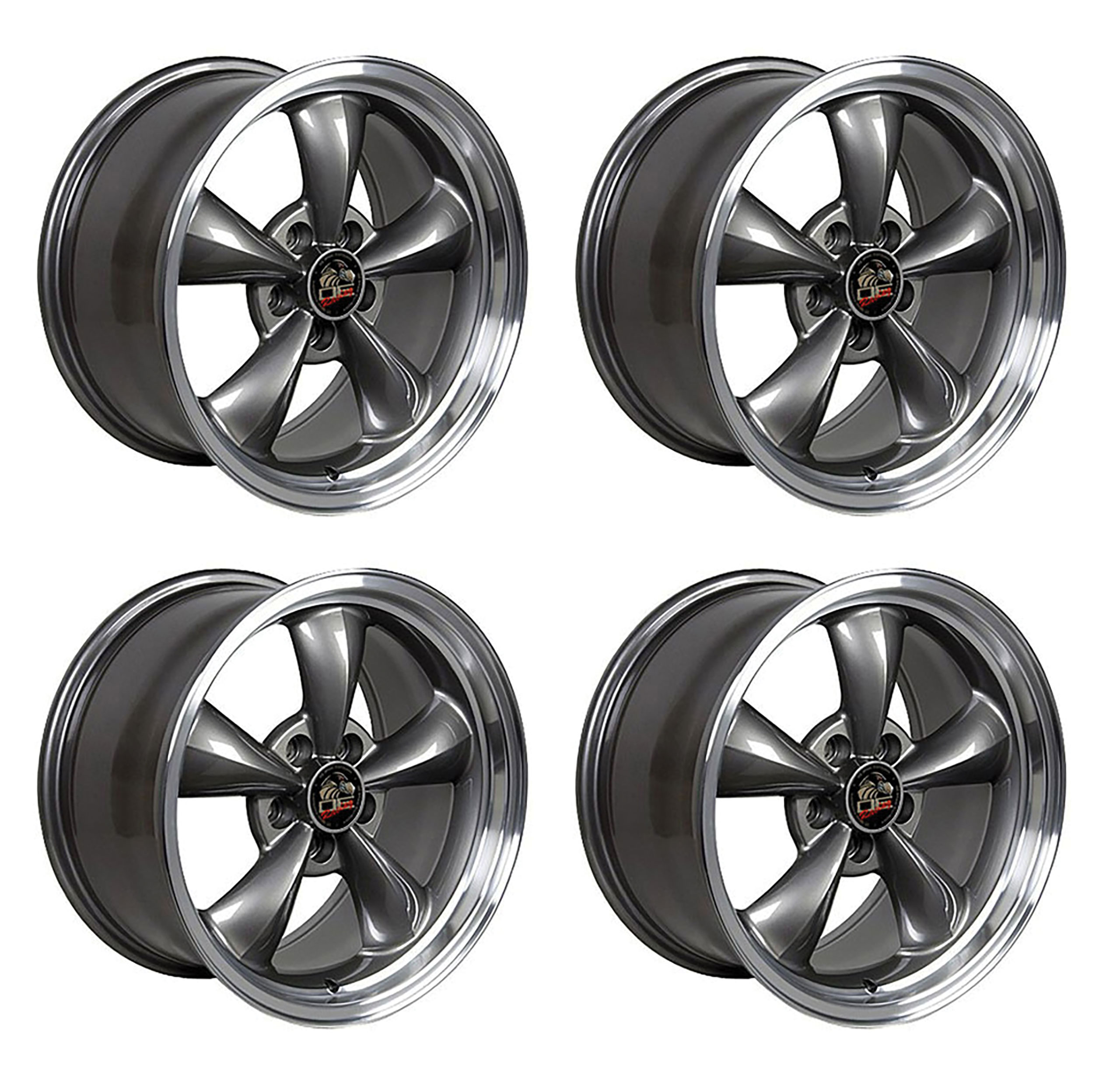 1979-2004 Ford Mustang Wheel Set, 17" Bullitt Style, 5 Lug, Anthracite Machined Lip 9"