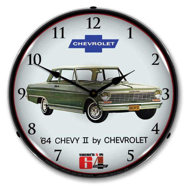 1964-1964 Chevrolet Nova / Chevy II LED Clock. Silver