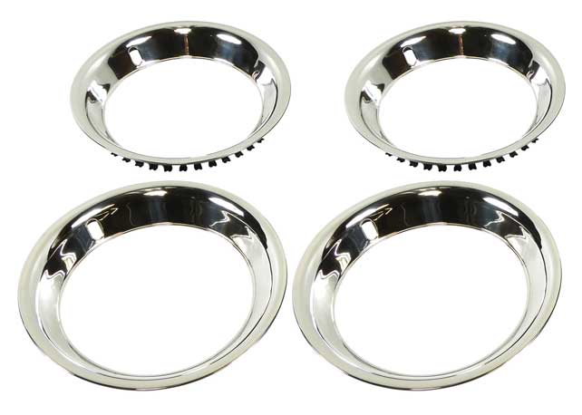 15" Stainless Steel 2-1/4"Deep Rally Wheel Trim Ring Set For Reproduction WheelsOnly 