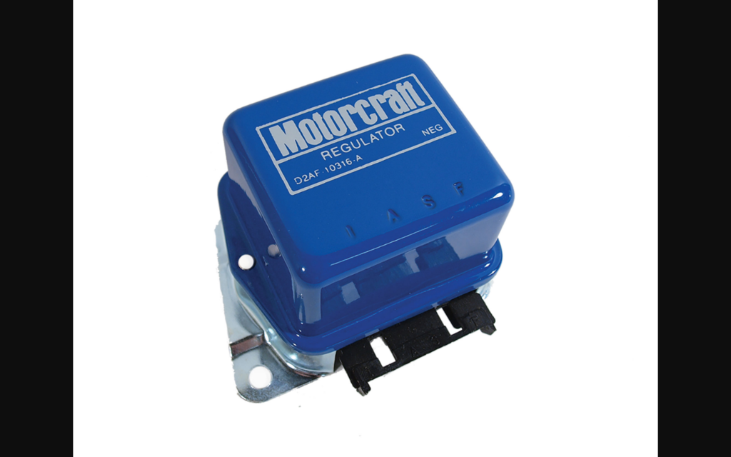 1971-1972 Ford Mustang Voltage Regulator - Silver On Blue Autolite Logo