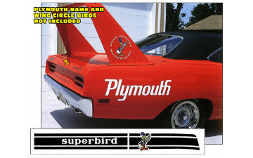 Show details for 1970 Plymouth Superbird Deck Lid Stripe with Name and Standing Bird Picture of 1970 Plymouth Superbird Deck Lid Stripe with Name and Standing Bird