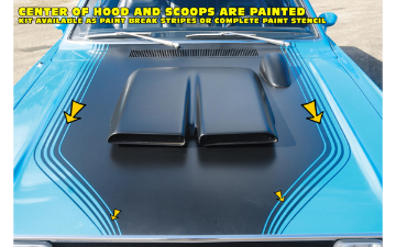 Show details for 1971 1972 Dodge Demon Snorkel Scoops Hood Cowl Paint Break Stripe Kit Picture of 1971 1972 Dodge Demon Snorkel Scoops Hood Cowl Paint Break Stripe Kit