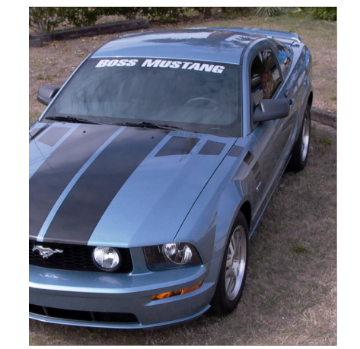 Show details for 2005-09 Mustang Boss Style Dual Racing Hood Stripes and Fader Decals Picture of 2005-09 Mustang Boss Style Dual Racing Hood Stripes and Fader Decals