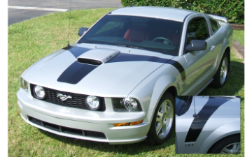 Show details for 2005-09 Mustang GT Hood Flair with Square Nose Decal Kit Picture of 2005-09 Mustang GT Hood Flair with Square Nose Decal Kit
