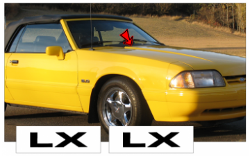 Show details for 1987-93 Mustang Hood Cowl Decal Set - LX Picture of 1987-93 Mustang Hood Cowl Decal Set - LX