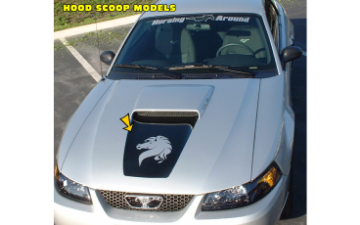 Show details for 1999-04 Mustang GT Square Nose Hood Decal - Horse Head Cutout - Scoop Picture of 1999-04 Mustang GT Square Nose Hood Decal - Horse Head Cutout - Scoop