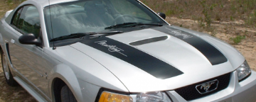 Show details for 1994-04 Mustang Dual Hood Stripes with Mustang Script Cutout Picture of 1994-04 Mustang Dual Hood Stripes with Mustang Script Cutout
