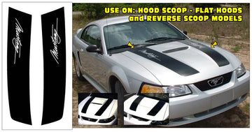 Show details for 1994-04 Mustang Dual Hood Stripes with Mustang Script Cutout Picture of 1994-04 Mustang Dual Hood Stripes with Mustang Script Cutout