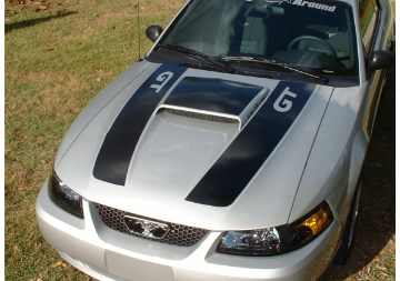 Show details for 1999-04 Mustang GT Dual Hood Stripe & Scoop Blackout Picture of 1999-04 Mustang GT Dual Hood Stripe & Scoop Blackout