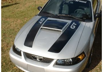 Show details for 1999-04 Mustang GT Dual Hood Stripe & Scoop Blackout Picture of 1999-04 Mustang GT Dual Hood Stripe & Scoop Blackout