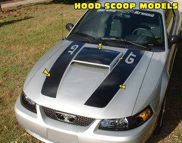 Show details for 1999-04 Mustang GT Dual Hood Stripe & Scoop Blackout Picture of 1999-04 Mustang GT Dual Hood Stripe & Scoop Blackout