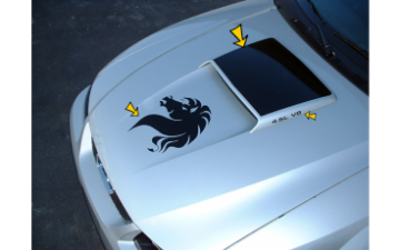 Show details for 1999-04 Mustang GT Hood Scoop Blackout 4.6L V8 Horse Head Decal Picture of 1999-04 Mustang GT Hood Scoop Blackout 4.6L V8 Horse Head Decal