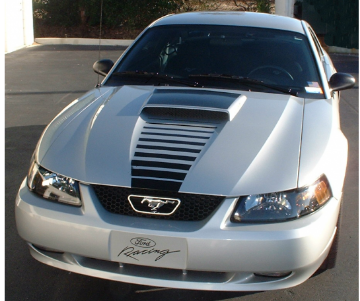 Show details for 1999-04 Mustang GT Reverse Fade Hood Stripe Kit with Scoop Blackout Picture of 1999-04 Mustang GT Reverse Fade Hood Stripe Kit with Scoop Blackout