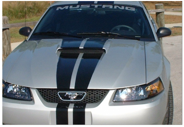 Show details for 1999-04 Mustang GT Dual Hood Racing Stripes - Hood Scoop Models Picture of 1999-04 Mustang GT Dual Hood Racing Stripes - Hood Scoop Models