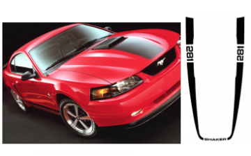 Show details for 2003-04 Mustang Mach 1 Hood Stripe with 281 and SHAKER names Picture of 2003-04 Mustang Mach 1 Hood Stripe with 281 and SHAKER names