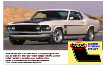 Show details for *1969 Mustang Boss 302 Side and Trunk Stripe Kit - Custom Numeral Picture of *1969 Mustang Boss 302 Side and Trunk Stripe Kit - Custom Numeral