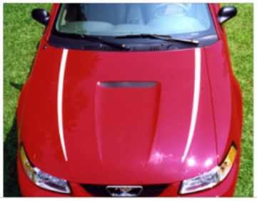 Show details for 1999-04 Mustang Hood Cowl Stripes - 3.8L Designation Picture of 1999-04 Mustang Hood Cowl Stripes - 3.8L Designation