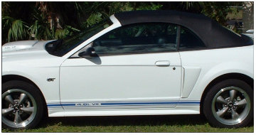 Show details for Mustang Lower Rocker Side Stripes - 5.0 GT Designation Picture of Mustang Lower Rocker Side Stripes - 5.0 GT Designation