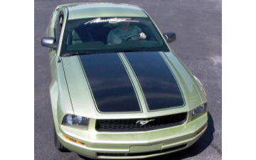 Show details for 2005-09 Mustang Dual Wide Hood Racing Stripes with Pinstripe Picture of 2005-09 Mustang Dual Wide Hood Racing Stripes with Pinstripe